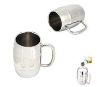 Beufee Jarras de Cerveza Inoxidable, 2pcs Taza Acero Inoxidable Fabricada en Acero Inoxidable Jarra Cerveza Taza de Camping de Doble Color Plata Taza de Viaje con Asa Taza de Café para Bebidas
