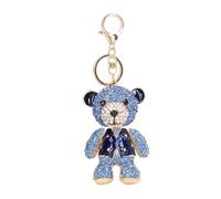 Beufee Llavero de oso, lindo llavero de oso azul llavero colgante decoración mochila accesorios llavero de oso de diamantes de imitación accesorios de llavero azul