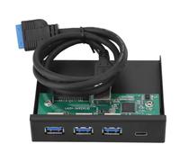 Beufee Panel Frontal USB, Lector De Tarjetas Y Lector De Tarjetas SD para PC, Panel De Tarjeta De Expansión De Aleación De Interfaz USB3.0 De 3 Puertos USB3.1 De 1 Puerto Tipo C, Negro