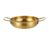 Beufee Sartén Wok de acero inoxidable, mango de doble bucle, sartén de fondo plano grueso de 1350ml, olla para cocinar arroz frito con mariscos (Oro)