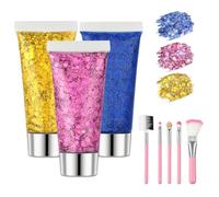 Beugo Purpurina Cara, 3 * 16g Gel Chunky Glitter Corporal con 5 pinceles, Face Glitters Body Gel Sequins Shimmer Liquid Eyeshadow,purpurina holográfica para Carnaval, Festival, Mascarada-11