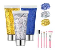 Beugo Purpurina Cara, 3 * 16g Gel Chunky Glitter Corporal con 5 pinceles, Face Glitters Body Gel Sequins Shimmer Liquid Eyeshadow,purpurina holográfica para Carnaval, Festival, Mascarada-09