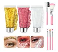 Beugo Purpurina Cara, 3 * 16g Gel Chunky Glitter Corporal con 5 pinceles, Face Glitters Body Gel Sequins Shimmer Liquid Eyeshadow,purpurina holográfica para Carnaval, Festival, Mascarada-15