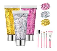 Beugo Purpurina Cara, 3 * 16g Gel Chunky Glitter Corporal con 5 pinceles, Face Glitters Body Gel Sequins Shimmer Liquid Eyeshadow,purpurina holográfica para Carnaval, Festival, Mascarada-08