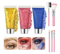 Beugo Purpurina Cara, 3 * 16g Gel Chunky Glitter Corporal con 5 pinceles, Face Glitters Body Gel Sequins Shimmer Liquid Eyeshadow,purpurina holográfica para Carnaval, Festival, Mascarada-12