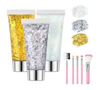 Beugo Purpurina Cara, 3 * 16g Gel Chunky Glitter Corporal con 5 pinceles, Face Glitters Body Gel Sequins Shimmer Liquid Eyeshadow,purpurina holográfica para Carnaval, Festival, Mascarada-05