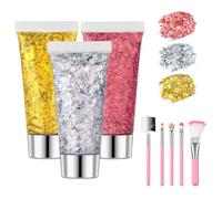 Beugo Purpurina Cara, 3 * 16g Gel Chunky Glitter Corporal con 5 pinceles, Face Glitters Body Gel Sequins Shimmer Liquid Eyeshadow,purpurina holográfica para Carnaval, Festival, Mascarada-07