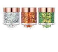 Beugo Purpurina Cara Gel, 3 * 10g Gel Chunky Glitter Corporal, Body Glitter Gel, Holographic Cosmetic Laser Powder, Purpurina Líquida para Maquillaje Festival Carnaval Halloween Navidad, A