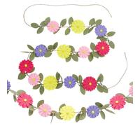 BEUNITONE 2 guirnaldas de flores silvestres coloridas de fieltro para decoración de fiesta de té de cuento de hadas, hojas verdes, cumpleaños, picnic, compromiso, despedida de soltera, fiesta