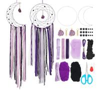 BEUNITONE Kit de atrapasueños de encaje de luna morada, 2 juegos bohemios grandes de medio círculo hecho a mano con ágata morada para colgar en la pared, regalo de mujer, luna, sol, regalos de