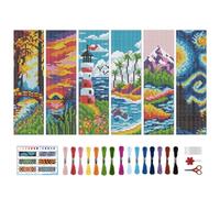 BEUNITONE Kit de punto de cruz de 6 piezas, marcapáginas con temática de paisaje, marcapáginas de bordado para adultos, punto de cruz, marcapáginas de paisaje para adultos principiantes