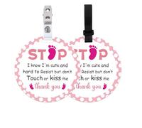 BEUNITONE Paquete de 2 letreros de impresión de pies con texto en inglés "Do Not Touch" para cochecito de bebé, lindas señales de no tocar o besar, para asiento de coche, etiquetas de seguridad para