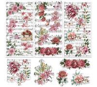 BEUNITONE Vintage Rosas Flores Música Mariposas Letras Calcomanías 3 Unidades, Papel DIY Madera Decoración del Hogar 11.8 x 5.9''