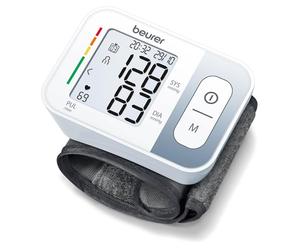 Beurer BC 28 Tensiómetro de muñeca con detección de arritmias, medición totalmente automática de la tensión arterial y el pulso, indicador de riesgo codificado por colores, blanco, 14.5-19.5 cm