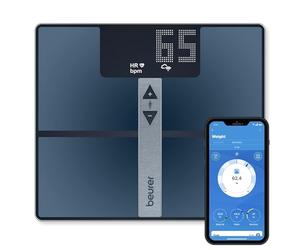Beurer BF 980 báscula de diagnóstico con WIFI y Bluetooth, registro de análisis y evaluación gráfica de los valores corporales mediante app, medición de la frecuencia cardíaca, batería recargable