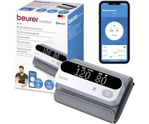 Beurer BM 59 tensiómetro de brazo, brazalete sin tubos ni cables, indicador de riesgo LED, detección de arritmias, brazalete para 22-42 cm, con app, transferencia de datos a Apple Health y más