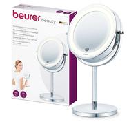 Beurer BS 55 Espejo maquillaje con luz, LED brillante (18 LEDs), espejo pivotante, encendido con sensor táctil, 1 cara con vista normal, 1 cara con vista de aumento (x7), acabados cromados
