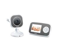 Beurer BY110 Baby Monitor Modo Eco y Video, Vigilabebés con Cámara, Pantalla LCD 2.8 pulgadas, Luz Infrarroja, Función Zoom, Batería Litio, Alarma Temperatura, Movimiento y Sonido, Blanco Gris