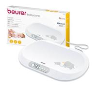 Beurer BY 90 Báscula para bebés con aplicación (iOS + Android) cinta métrica integrada, capacidad de carga de 20 kg y función de retención para bebés que dan patadas