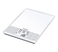 Beurer DS61 Balanza de Cocina con análisis nutricional, 5kg 1 gr, Nivel de Grasa, proteínas, colesterol y calorías, Auto Tara, Altura números Pantalla 1.3cm, Vidrio, Blanco