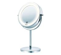 Beurer BS 55 Espejo maquillaje con luz, LED brillante (18 LEDs), espejo pivotante, encendido con sensor táctil, 1 cara con vista normal, 1 cara con vista de aumento (x7), acabados cromados