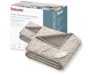 Beurer HD 75 Nordic manta eléctrica, manta térmica suave con aspecto de piel sintética, 6 niveles de temperatura, lavable a máquina (30 °C), desconexión automática. Color beige/marrón, 180×130 cm