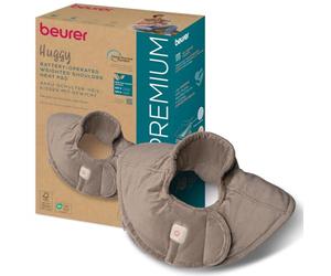 Beurer Huggy almohadilla eléctrica con peso para los hombros, inalámbrico | 1,1 kg de peso, almohada térmica para la nuca con relleno de perlas de vidrio, 3 niveles de temperatura, lavablea, topo