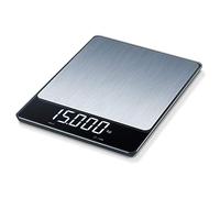 Beurer KS34 Balanza de cocina, medición de carga extra alta 15 kg /1 gr, pantalla led (9.5 x 2.5 cm) con dígitos de 2.5 cm, display invisible, apagado automático, acero inoxidable
