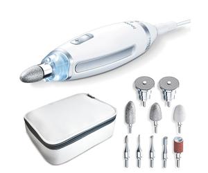 Beurer MP 62 Set de manicura y pedicura,torno para uñas eléctrico con 10 accesorios de alta calidad, luz LED,control de velocidad infinitamente variable,con bolsa de almacenamiento