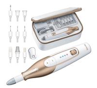 Beurer MP 64 Set de manicura y pedicura profesional con batería recargable, torno para uñas inalámbrico, 10 accesorios para el cuidado de las uñas, con luz LED