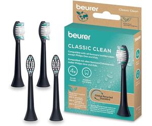 Beurer SC Classic Clean cabezales de cepillo para cepillos de dientes sónicos eléctricos, 4 cabezales de repuesto para SC 30, 50 y Philips Sonicare, cerdas indicadoras en forma de W, dureza media