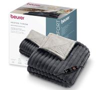Beurer Stockholm manta eléctrica, manta térmica acogedora de material superior lujoso con 6 niveles de temperatura, con apagado automático y sistema de seguridad, lavable a máquina a 30 °C, gris