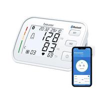 Beurer Tensiómetro BM 57 para la parte superior del brazo, tensiómetro digital con manguito grande de hasta 43 cm, conexión de aplicaciones a través de Bluetooth, protección de datos certificada