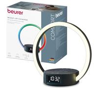 Beurer WL 65 Wake Up+Charge Despertador con luz, lámpara de mesilla con función de carga para smartphones, despertador con simulación del amanecer, luz nocturna regulable con opción de cambio de color