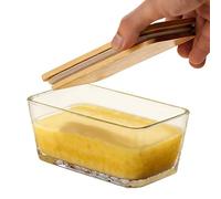 Beurrier - 300ml Carré Rétro Transparent Hermétique | Récipients Alimentaires en Verre pour Fromage cuisine maison bureau pique-nique voyage réfrigérateur plan de travail conservation couvercle plat