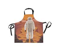 BEUSS Astronauta Marte Tormenta De Arena Dibujos Animados Delantal de Cocina Camarero con 2 Bolsillos Correa el Cuello Ajustable Delantales para Cocinar Mujeres Carniceros Cocineros Hombres
