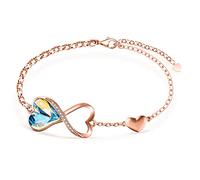 Beutirer Pulsera de Amor Infinito Chapada en Oro de 18 Quilates para Mujer Pulsera de Corazón Joyería Regalo para Cumpleaños Navidad Aniversario Pulsera de Cadena de Oro Rosa y Oro Blanco