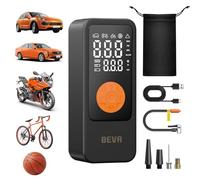 BEVA Inflador Ruedas Coche, Compresor de Aire Portatil 150 PSI, Mini Compresor Aire Bicicleta Neumáticos con Manómetro, Bomba De Aire Eléctrica para Moto, Coche, Bicicleta, Pelota