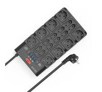 BEVA Regleta Enchufe 3680W/16A, Regleta Multiple con 18 Toma de AC, 4 Puertos USB-A y 2 USB-C, Ladron Enchufe con Indicadores de Estado y Protección Sobretensiones 2M Cable