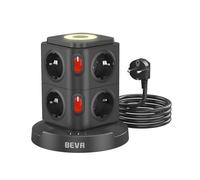 BEVA Regleta Enchufe Vertical, Torre Enchufe con Luz Nocturna y Protección, Enchufe Multiple de 8 Tomas Corrientes y 3 USB (2 USB-A, 1 USB-C), 2500W/10A 2M Cable