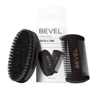 Bevel Juego de cepillo para barba 100% de cerdas de jabalí y peine de madera de peral de lujo para hombres, ayuda a dar forma y bloquear la humedad, kit de barba, artículos esenciales de viaje