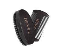 Bevel Juego de cepillo para barba 100% de cerdas de jabalí y peine de madera de peral de lujo para hombres, ayuda a dar forma y bloquear la humedad, kit de barba, artículos esenciales de viaje