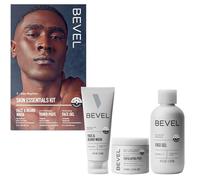Bevel Juego de cuidado de la piel para hombres: incluye lavado facial con aceite de árbol de té, almohadillas exfoliantes de ácido glicólico e hidratante facial ligero, ayuda a tratar manchas, golpes