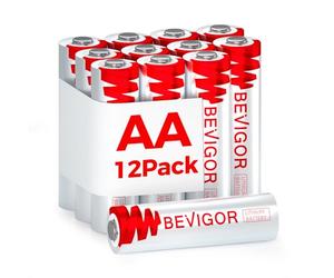 BEVIGOR 12 Baterías AA Litio, 3000mAh 1.5V Gran Capacidad, Baterías AA No Recargables, Ideales para Electrodomésticos Y Sistemas De Seguridad