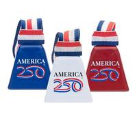 Bevin Bells Campanas de vaca de larga distancia 10LD - 250 aniversario de Estados Unidos | Cencerros de acero en rojo, blanco y azul con correa tricolor | Fabricantes de ruido fuerte | Campanas de