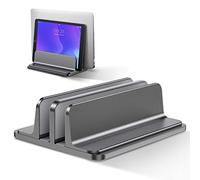 Bewahly Soporte Portátil Vertical Dual, Vertical Soporte para Ordenador Portatil de Aluminio con Base Ajustable para Macbook Pro Air, HP, DELL, Surface, Lenovo y Otros Portatiles, Laptop Stand (Gris)