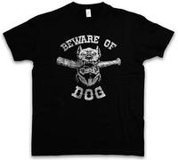 Beware of Dog T-Shirt Pitbull Bullterier Bad Combat Attack Fight Fighting Mens tee Black Unisex tee S T-Shirt Black M