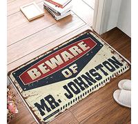Beware Of Mr. Johnston - Tapete para exteriores para suelo de bar, divertido bienvenida