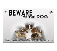 Beware of the dog plastic plate australian shepherd