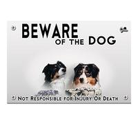 Beware of the dog plastic plate australian shepherd